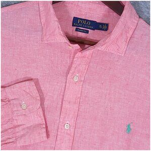 Polo Ralph Lauren Salmon Pink 100% Linen Classic Fit Long Sleeve Shirt XXL